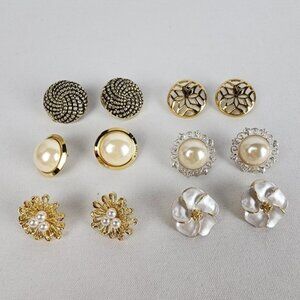 Vintage 80s Gold&Cream Flower Pierced Earrings